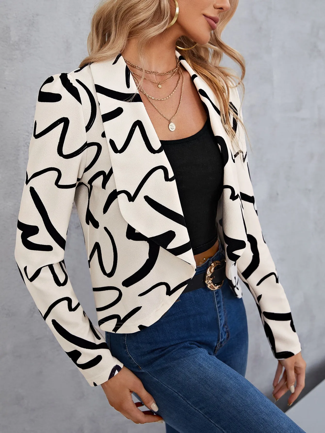 Allover Print Open Front Blazer