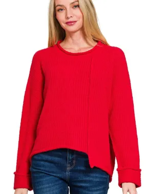 Asymmetrical Hem Sweater - red