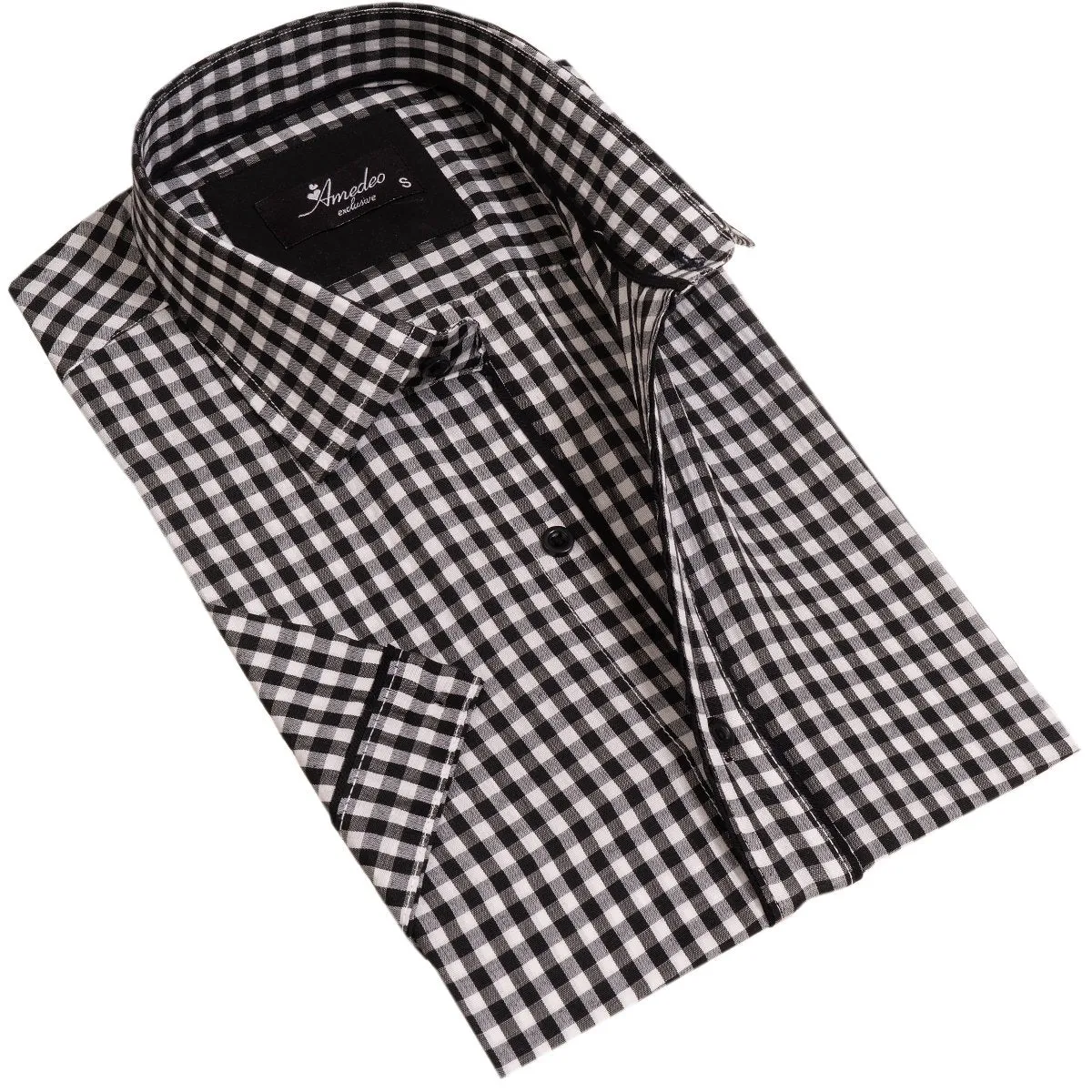 Black and White Mens Short Sleeve Button up Shirts - Tailored Slim Fit