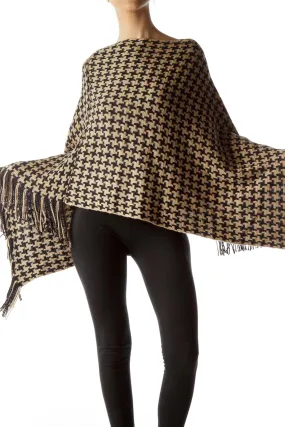 Black Beige Houndstooth Knitted Poncho