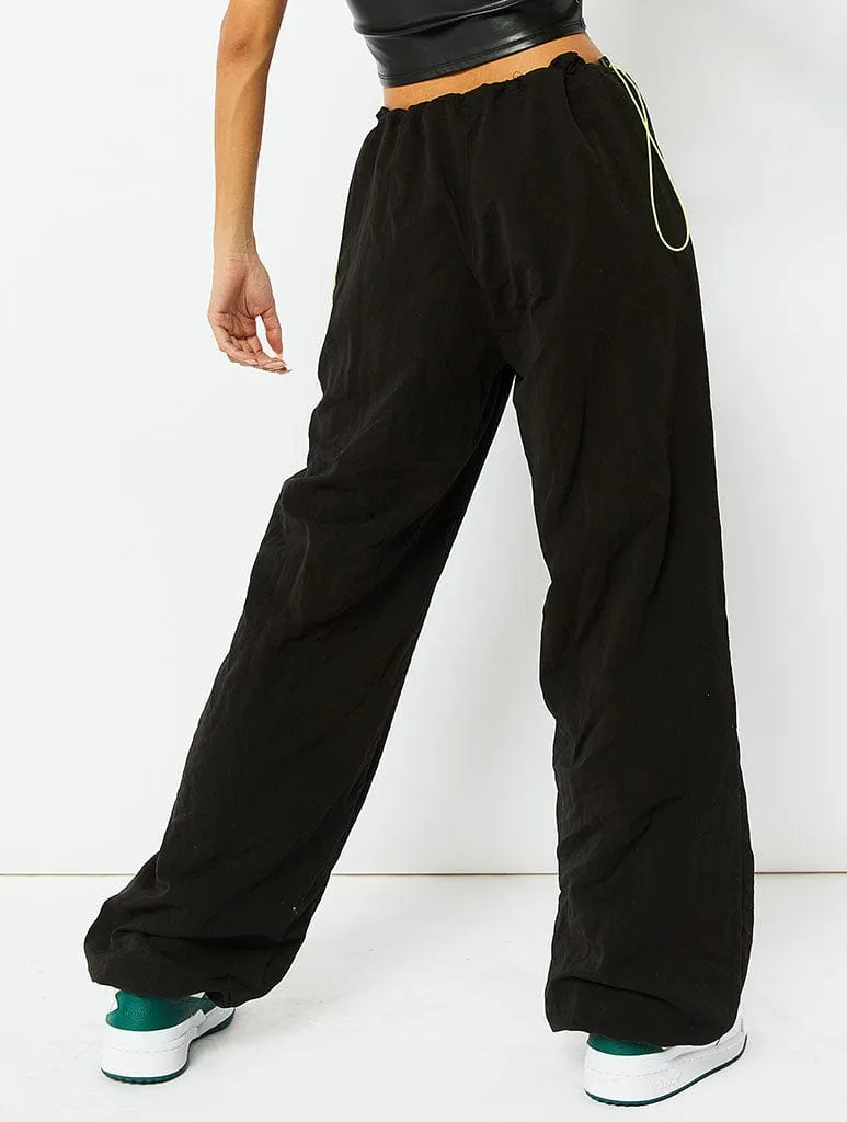 Black Cargo Trousers With Contrast Piping Detail