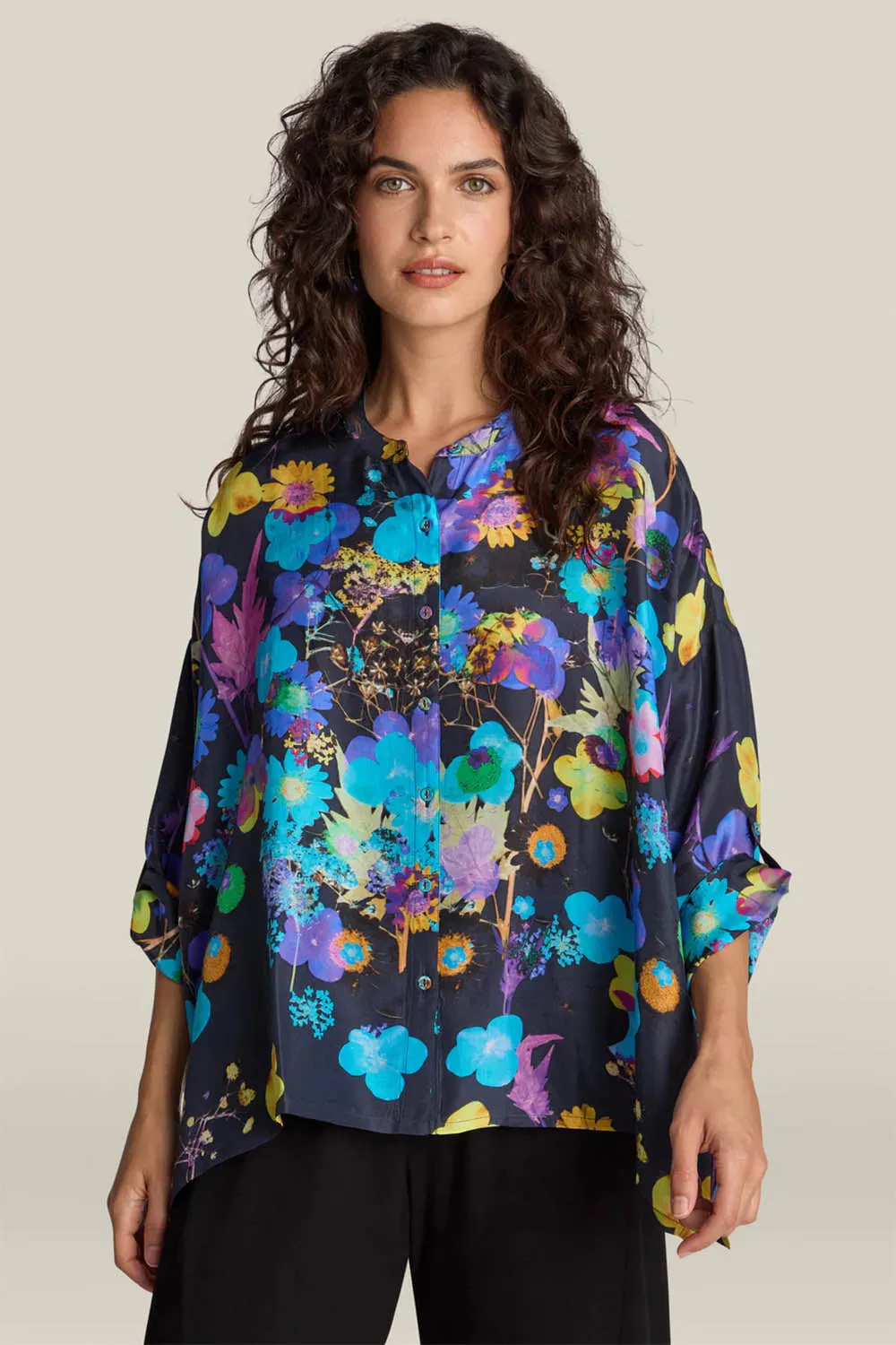 Blue Bouquet Silk Shirt