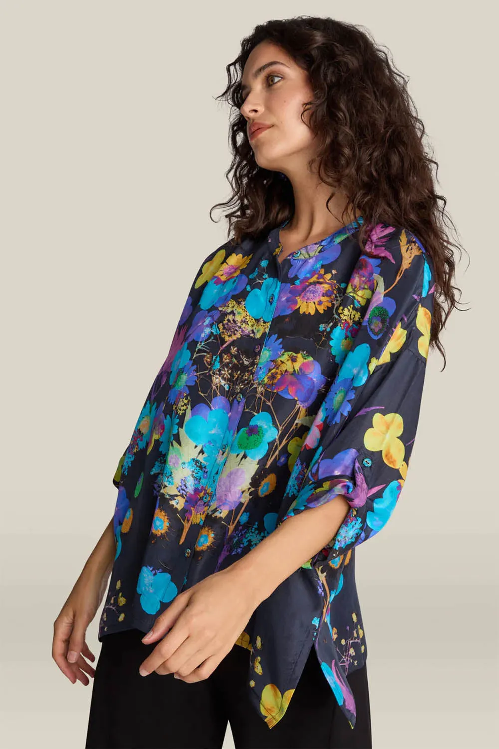 Blue Bouquet Silk Shirt