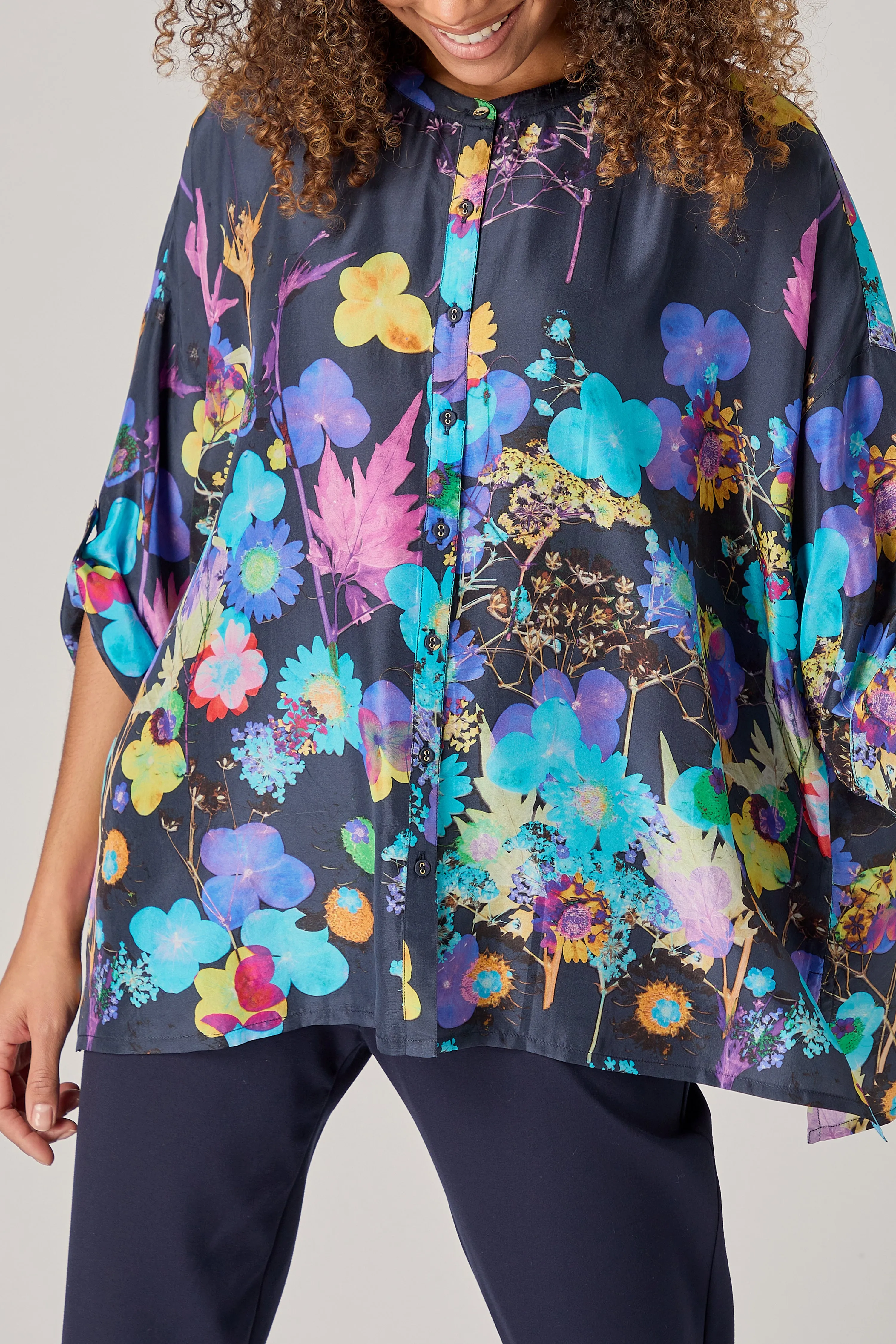 Blue Bouquet Silk Shirt