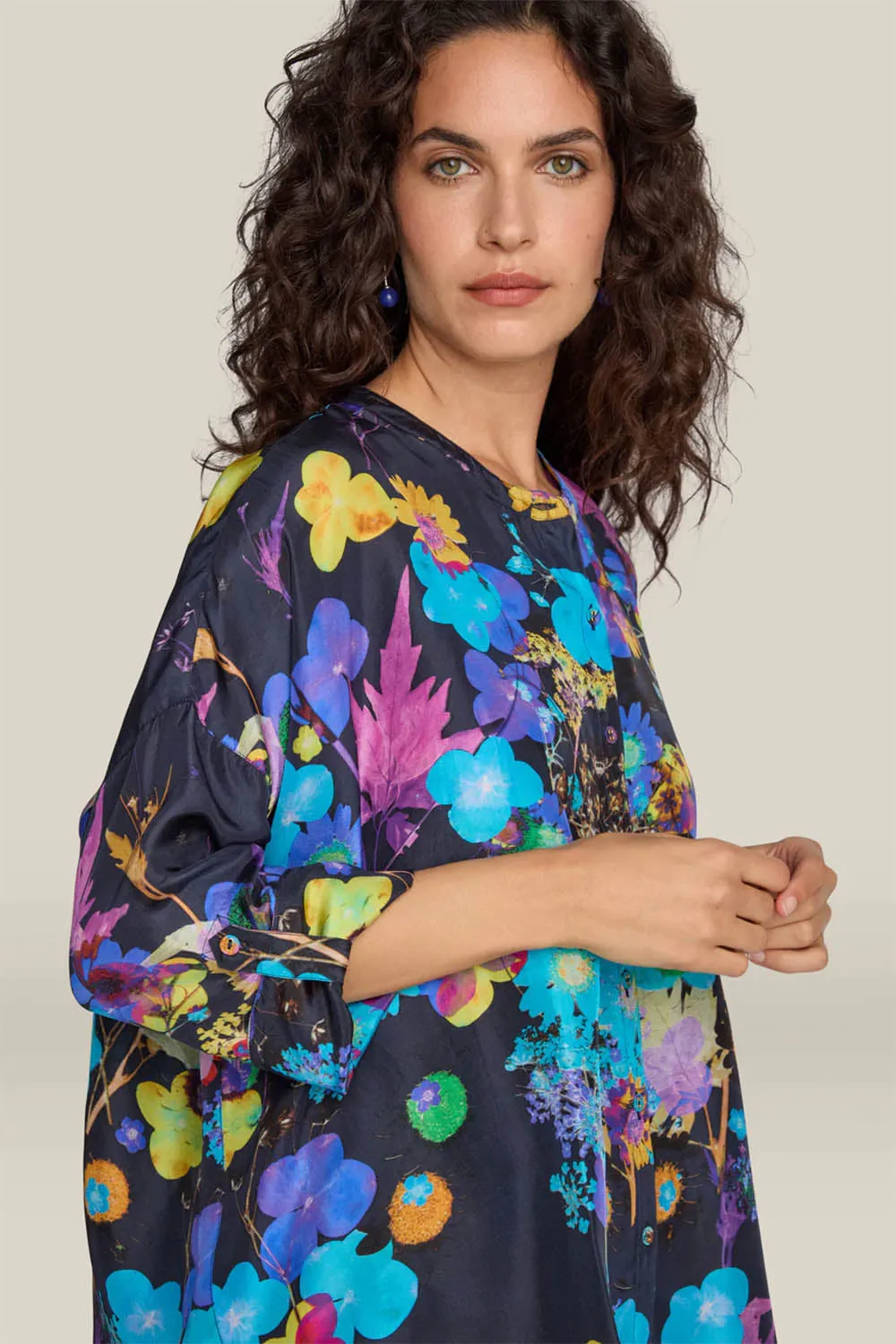 Blue Bouquet Silk Shirt