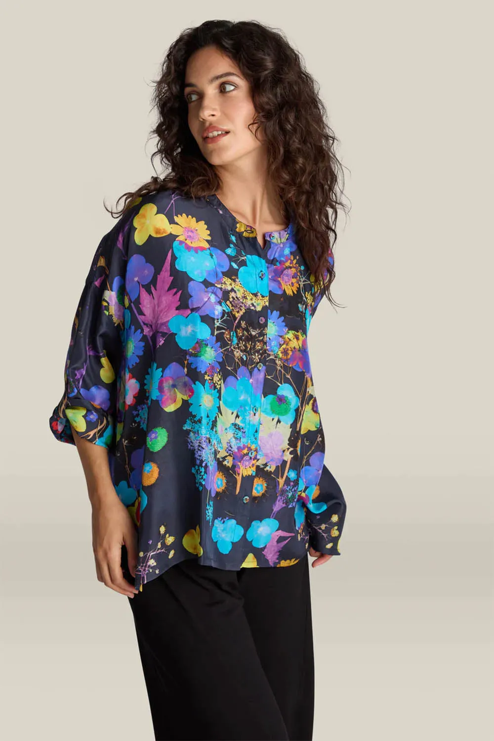 Blue Bouquet Silk Shirt