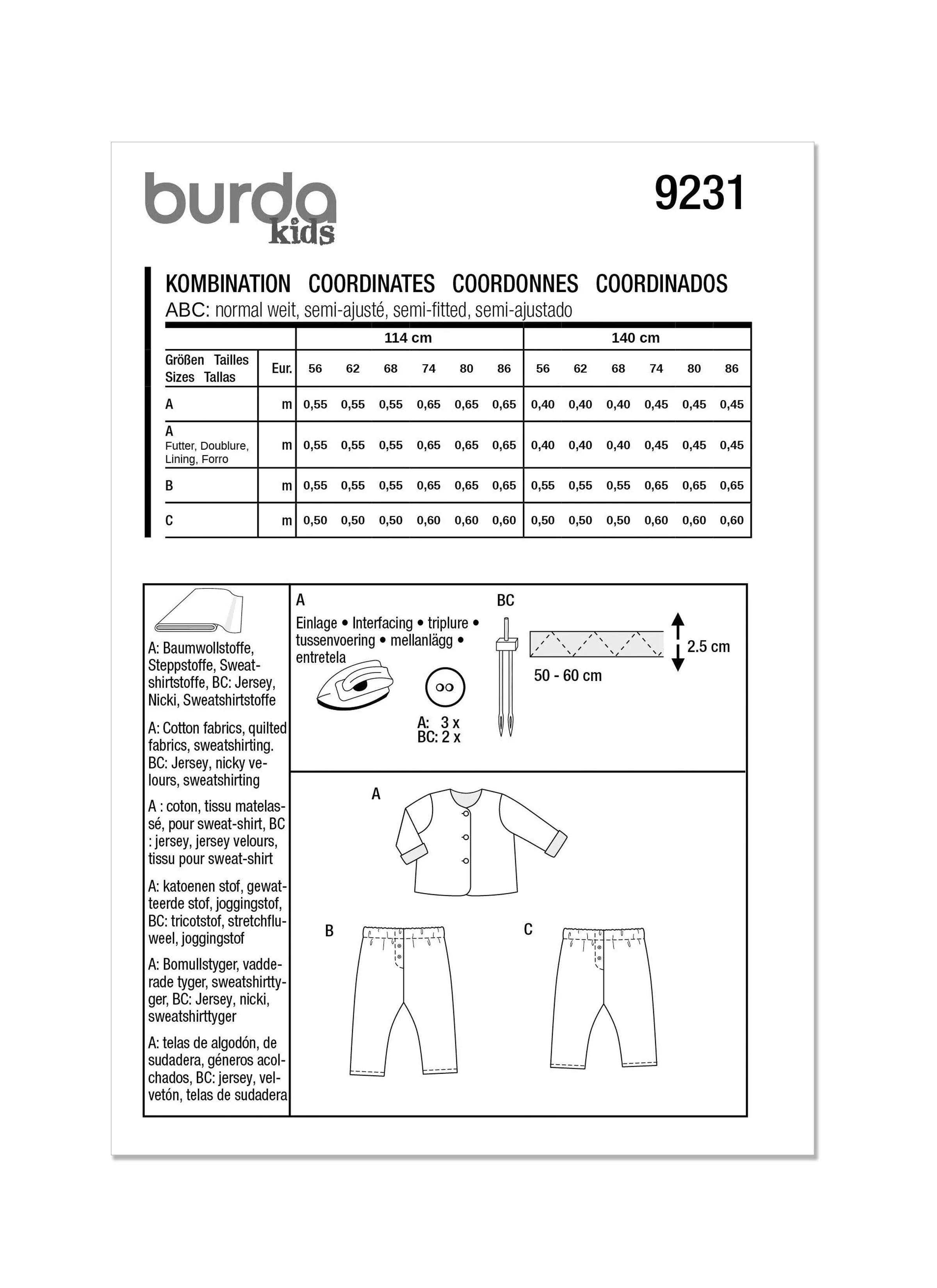 Burda Sewing Pattern 9231 Babies' Coordinates