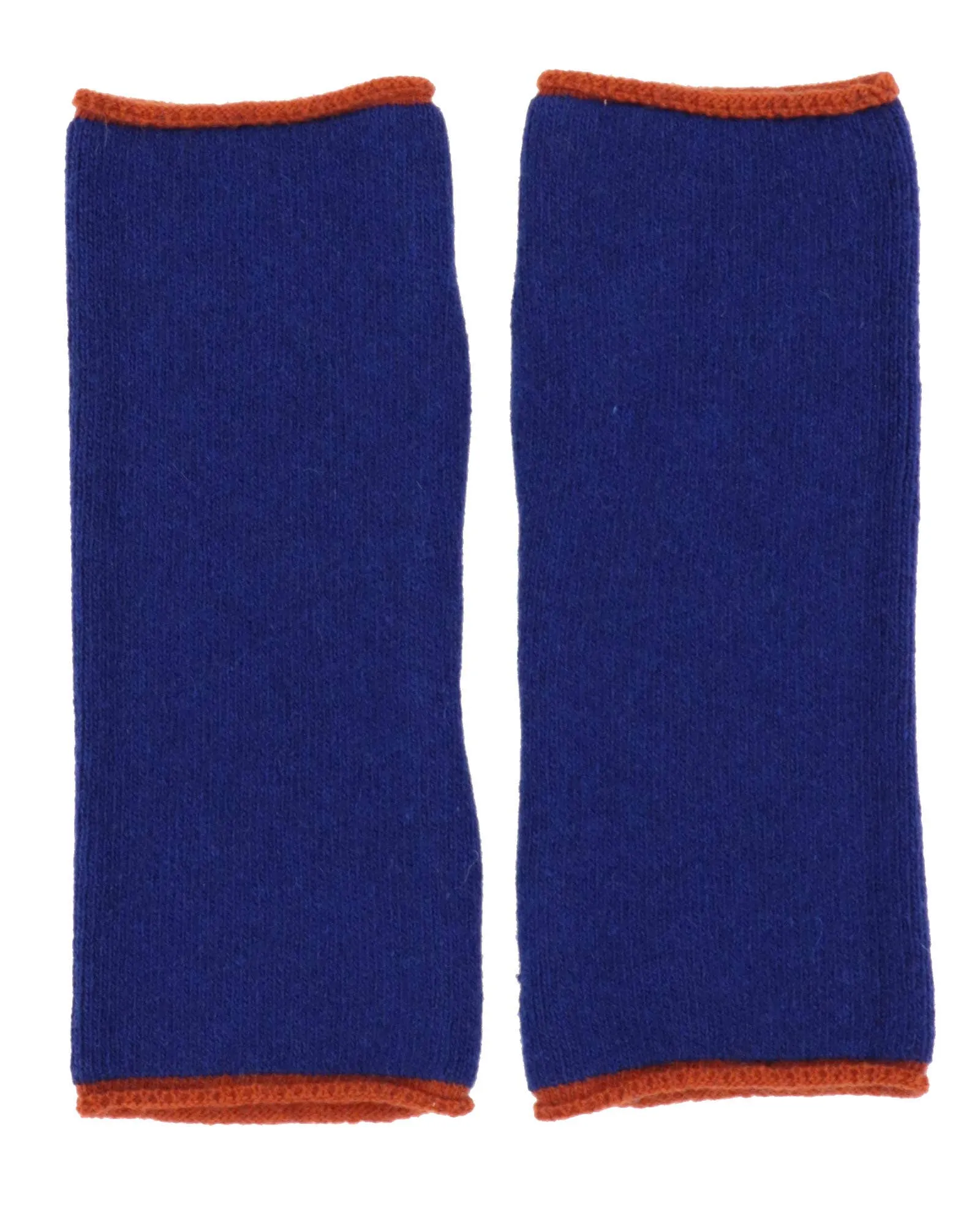 Cadenza Cashmere Blend Contrast Edge Wrist Warmers: Peacock and Ultraviolet