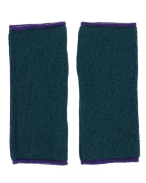 Cadenza Cashmere Blend Contrast Edge Wrist Warmers: Peacock and Ultraviolet