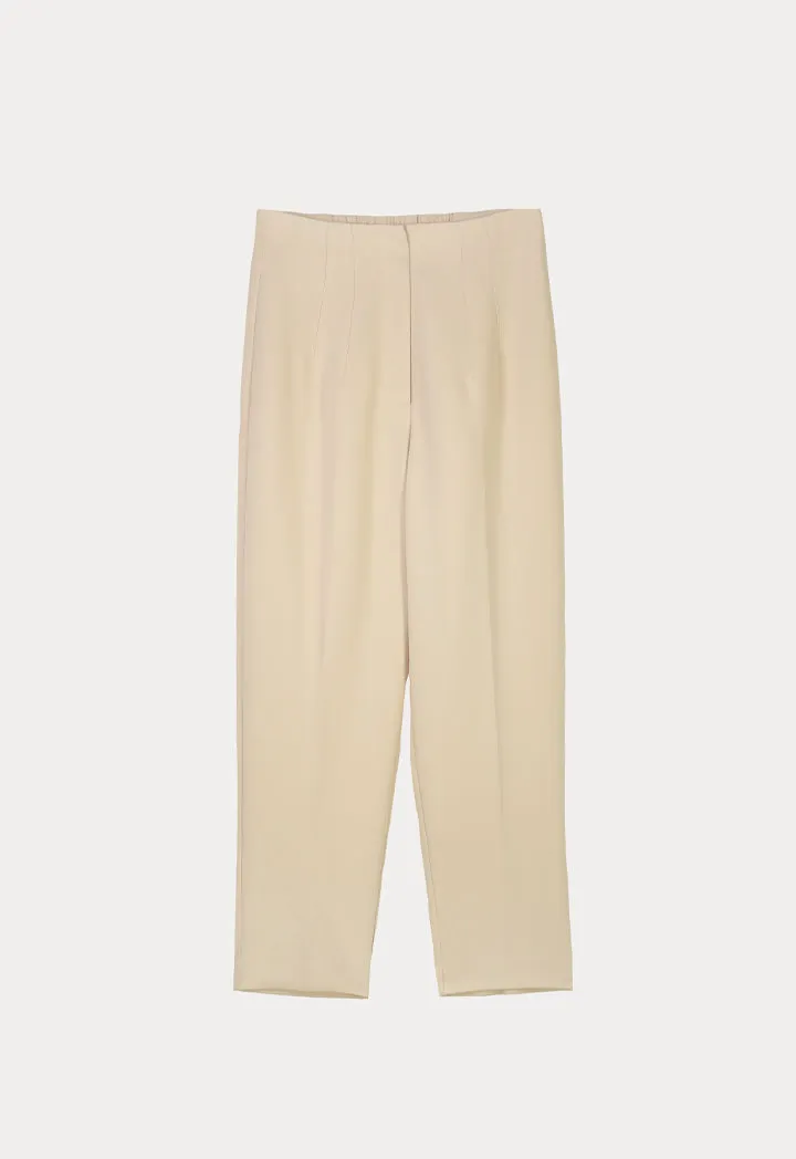 Choice Solid Trouser With Pleats At Waist Light Beige