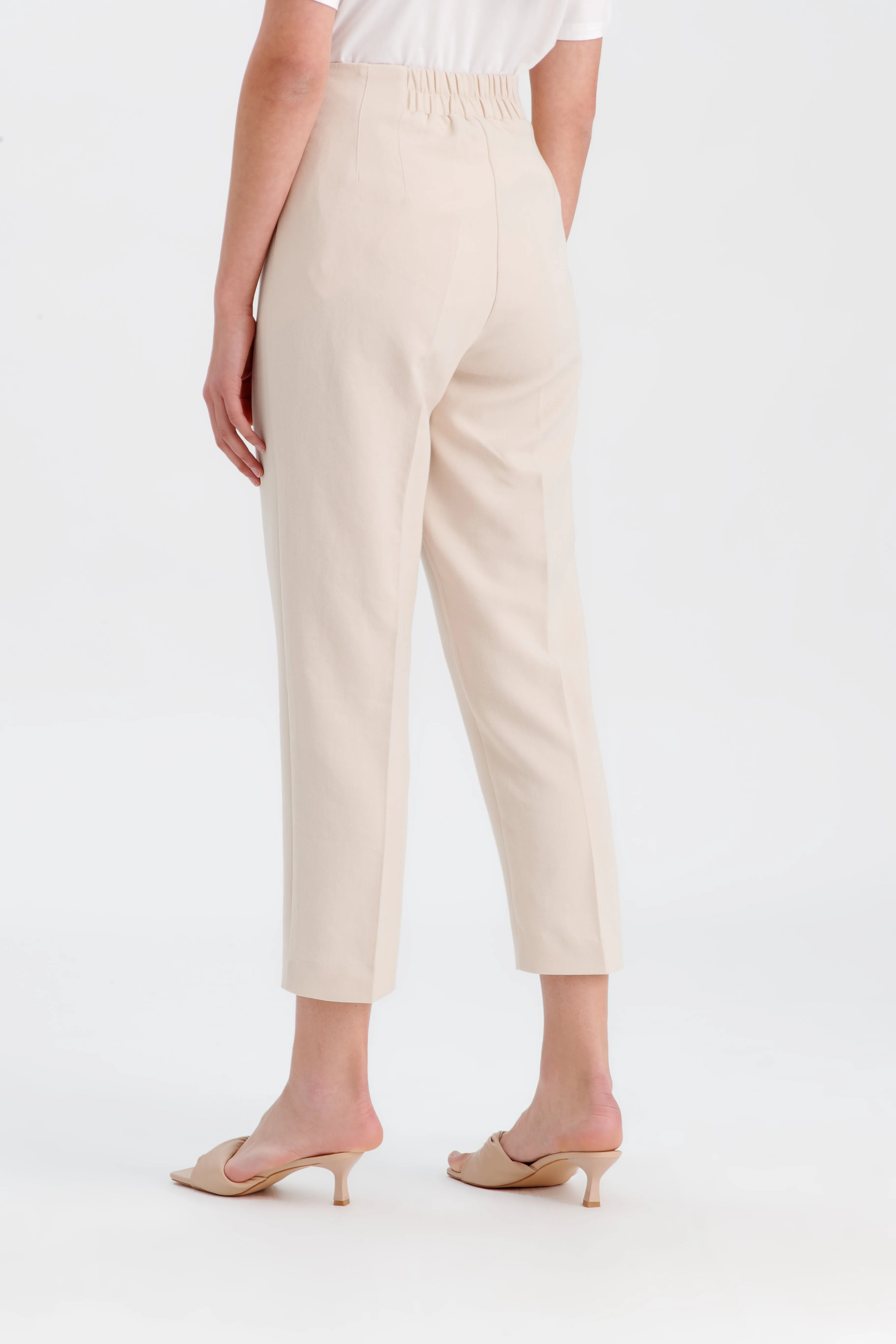 Choice Solid Trouser With Pleats At Waist Light Beige