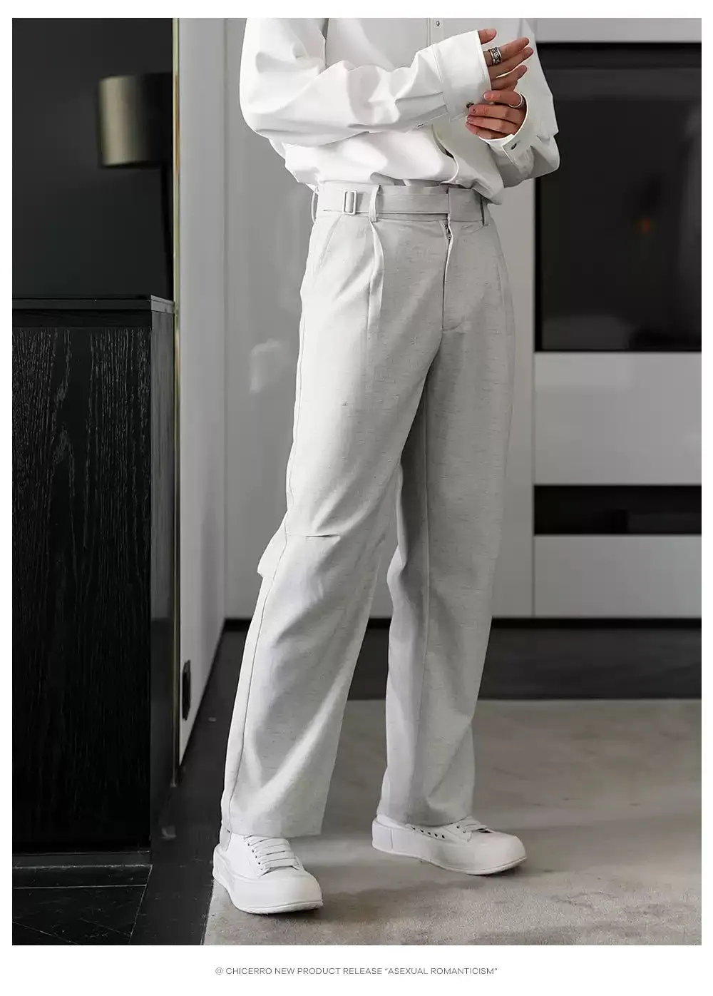 Chuan Comfy Belted Slim Fit Trousers