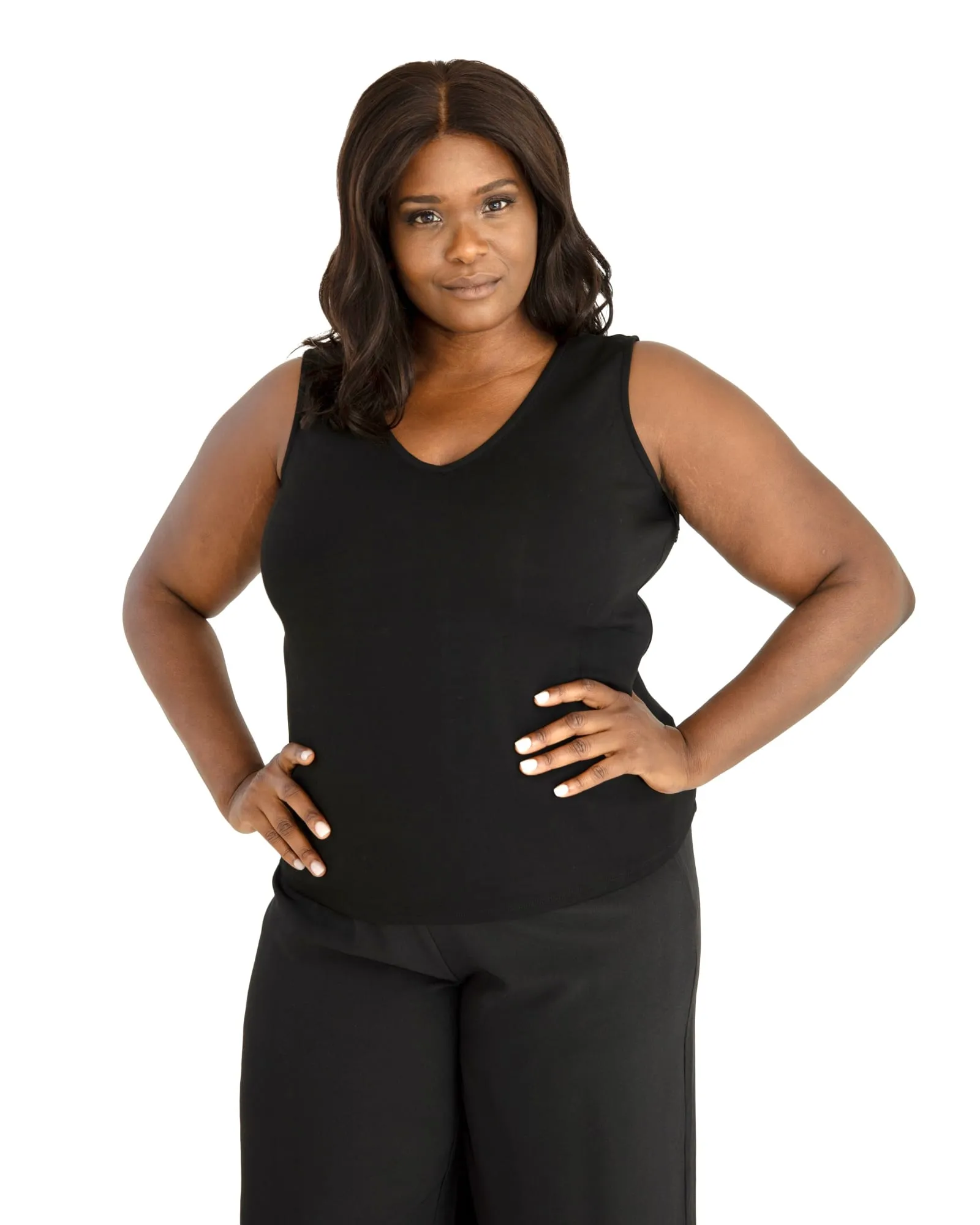 Core V Neck Fitted Shell Top | Black