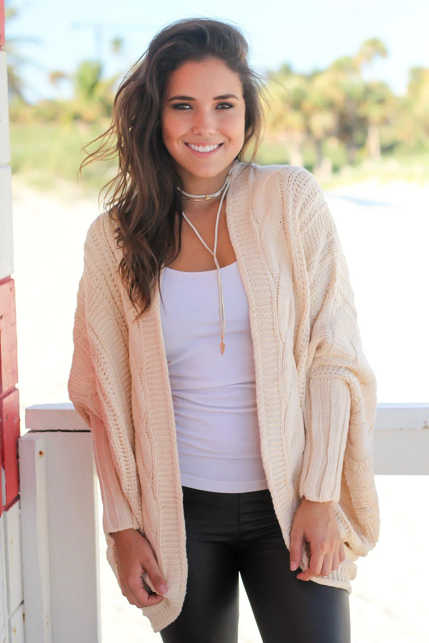 Cream Oversized Knit Cardigan