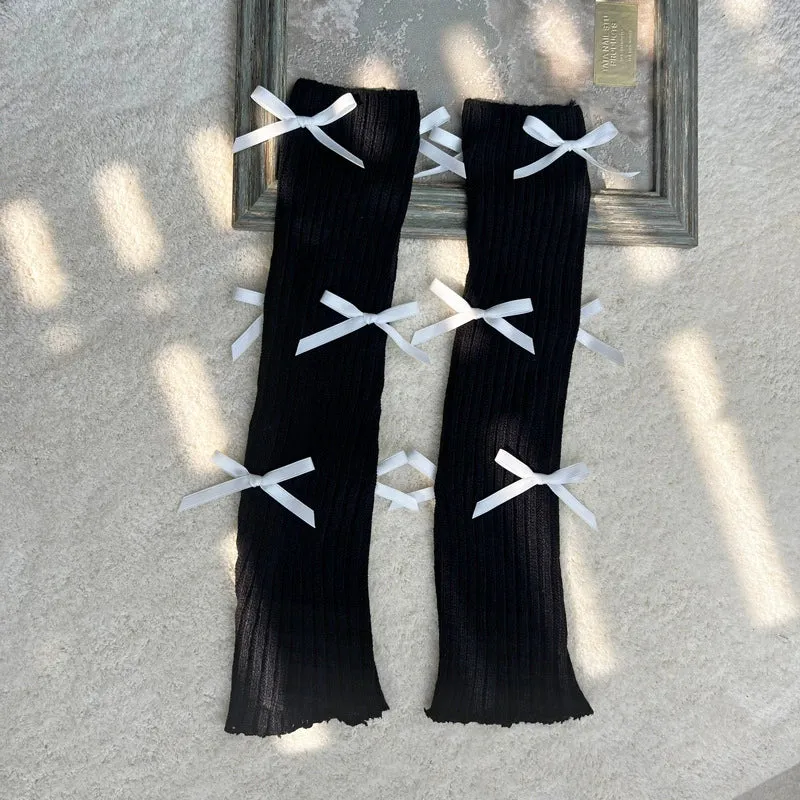 Elegant Ballet Ribbon Bow Knee-High Socks