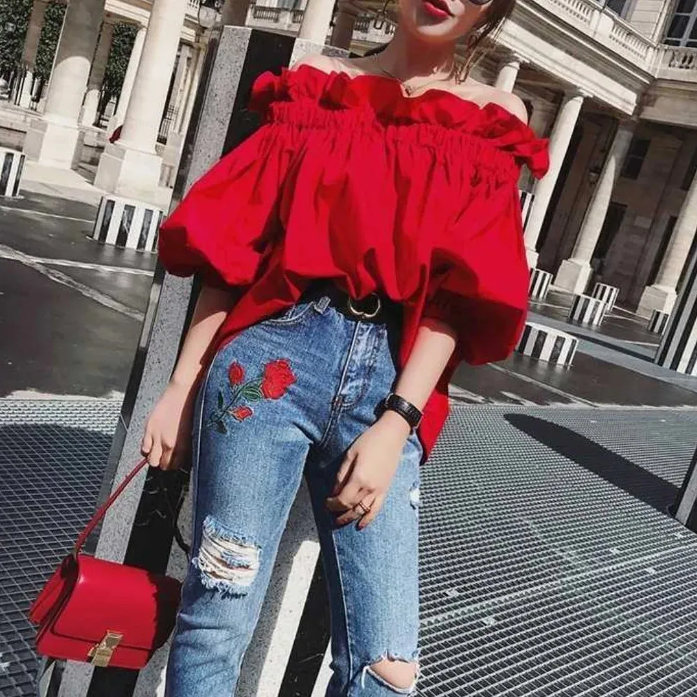 Elegant Off-Shoulder Ruffled Top for Women