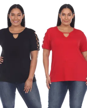 Essential 2 Pack Keyhole Neck Top | Black Red