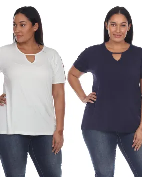 Essential 2 Pack White Keyhole Neck Top | White Navy