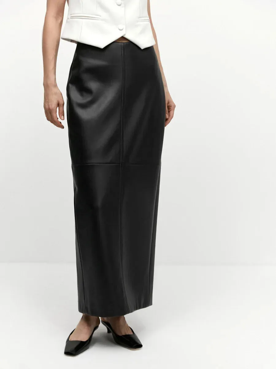 Fashion Elegant Sheath Slit Y2K Solid PU New Slim Spring Street Skirt