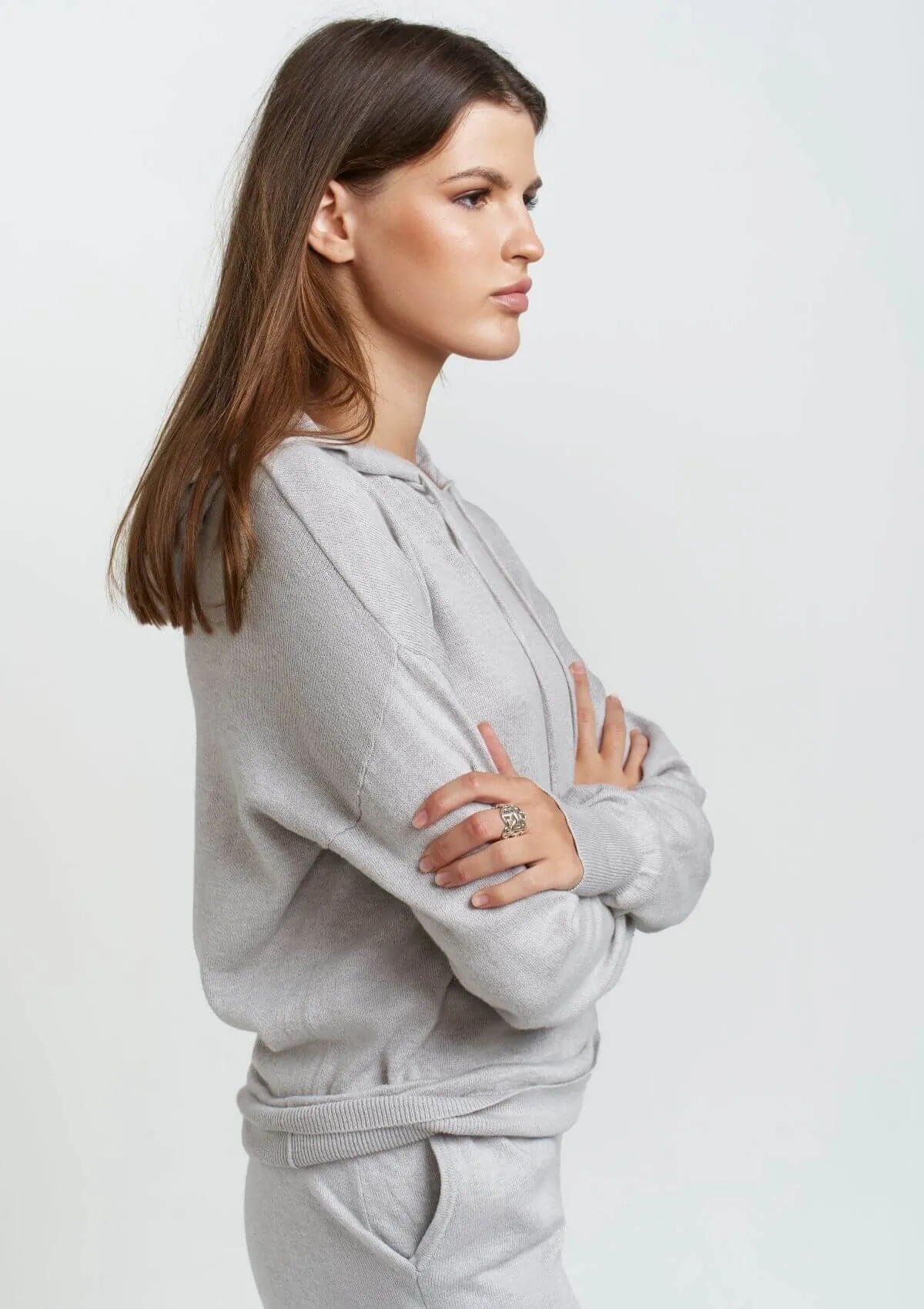 GREY CASHMERE BLEND HOODED SWEATSHIRT