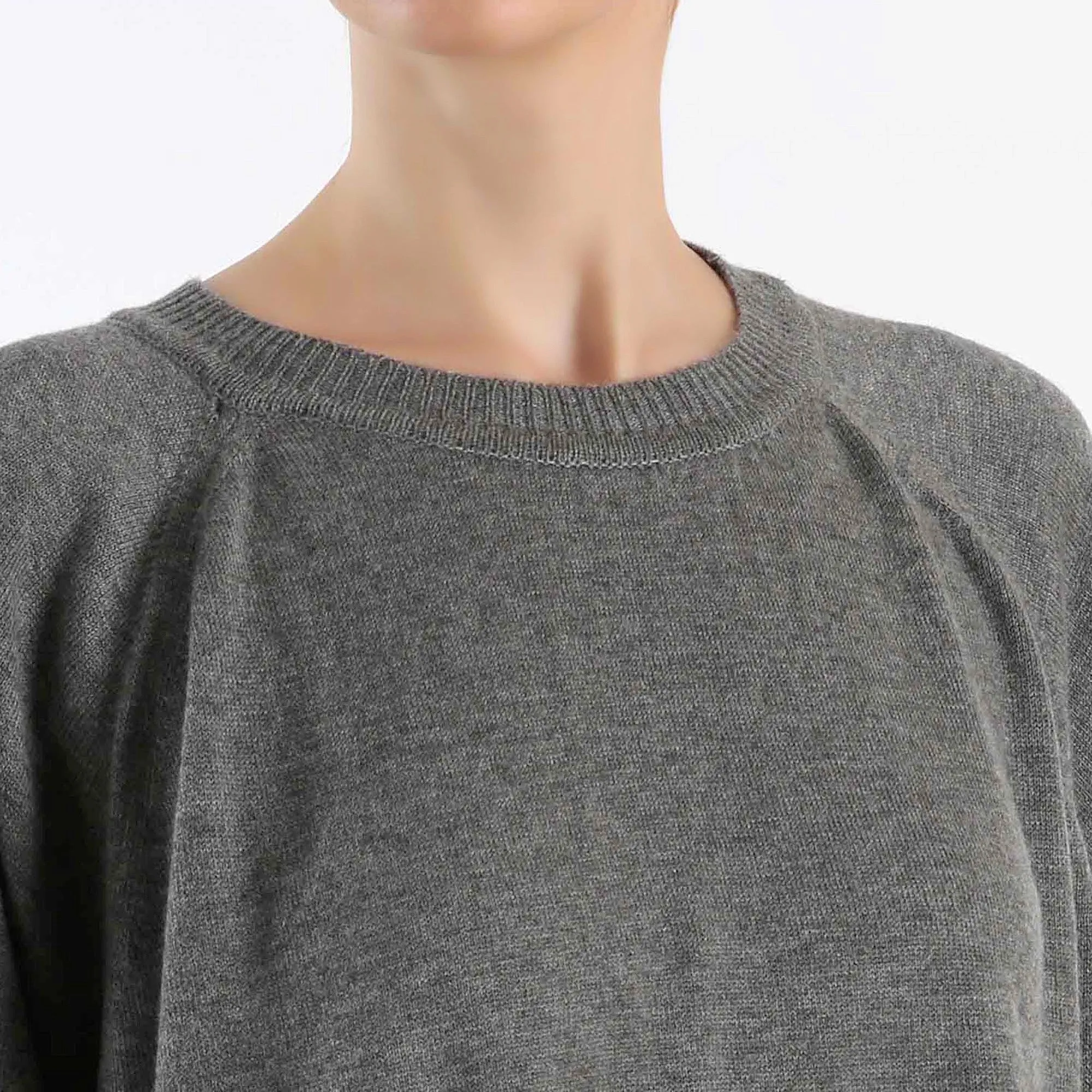 Grey Hand-Knitted Cashmere Poncho Full-Sleeve