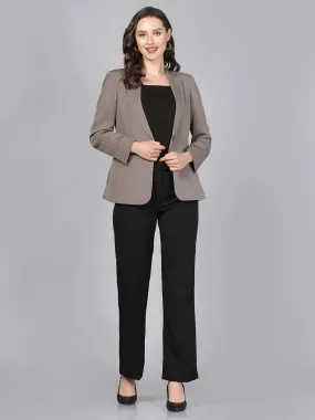 Grey Polyester Stretch Notch collar blazer