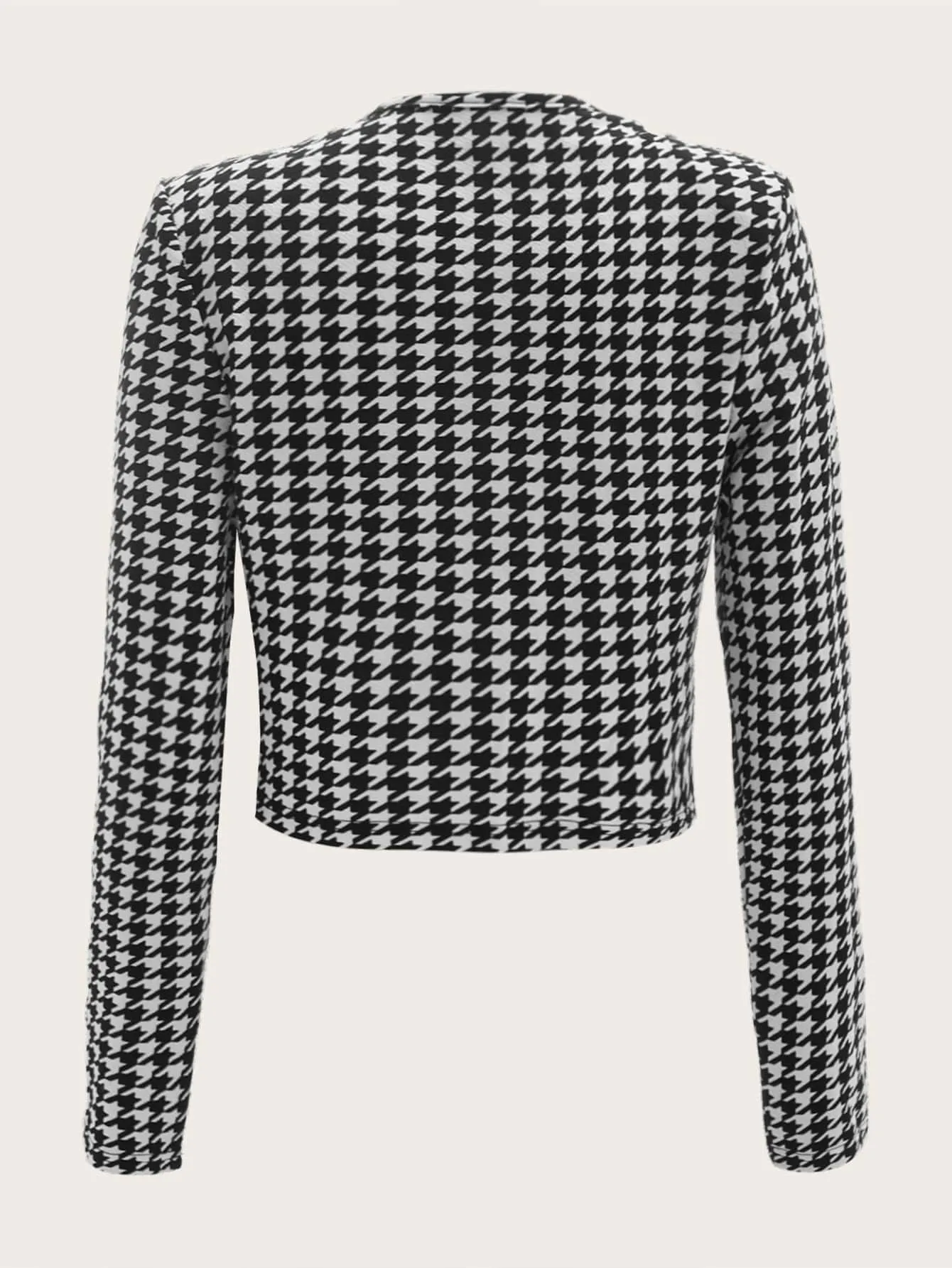 Houndstooth Print Open Front Blazer