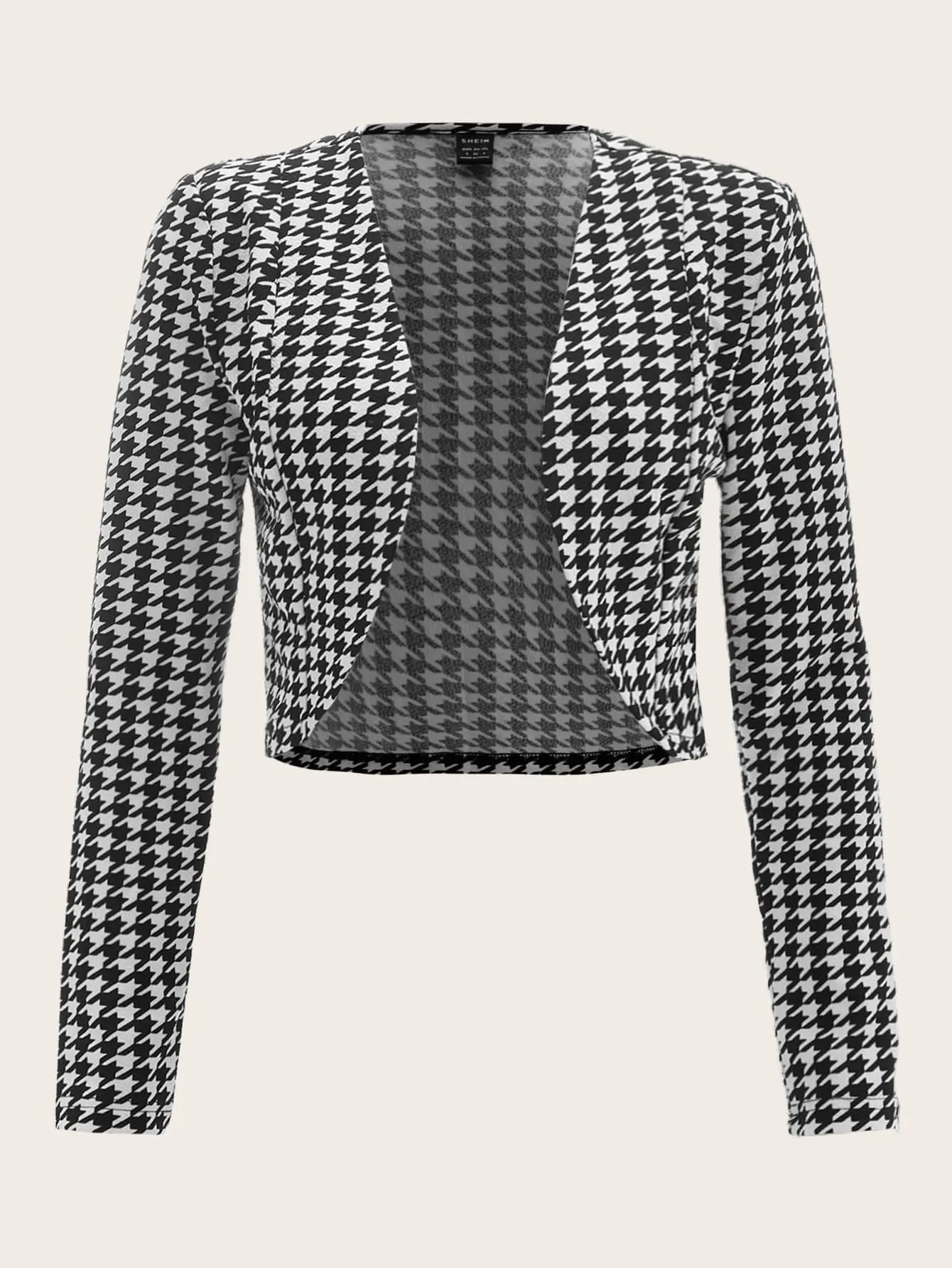 Houndstooth Print Open Front Blazer