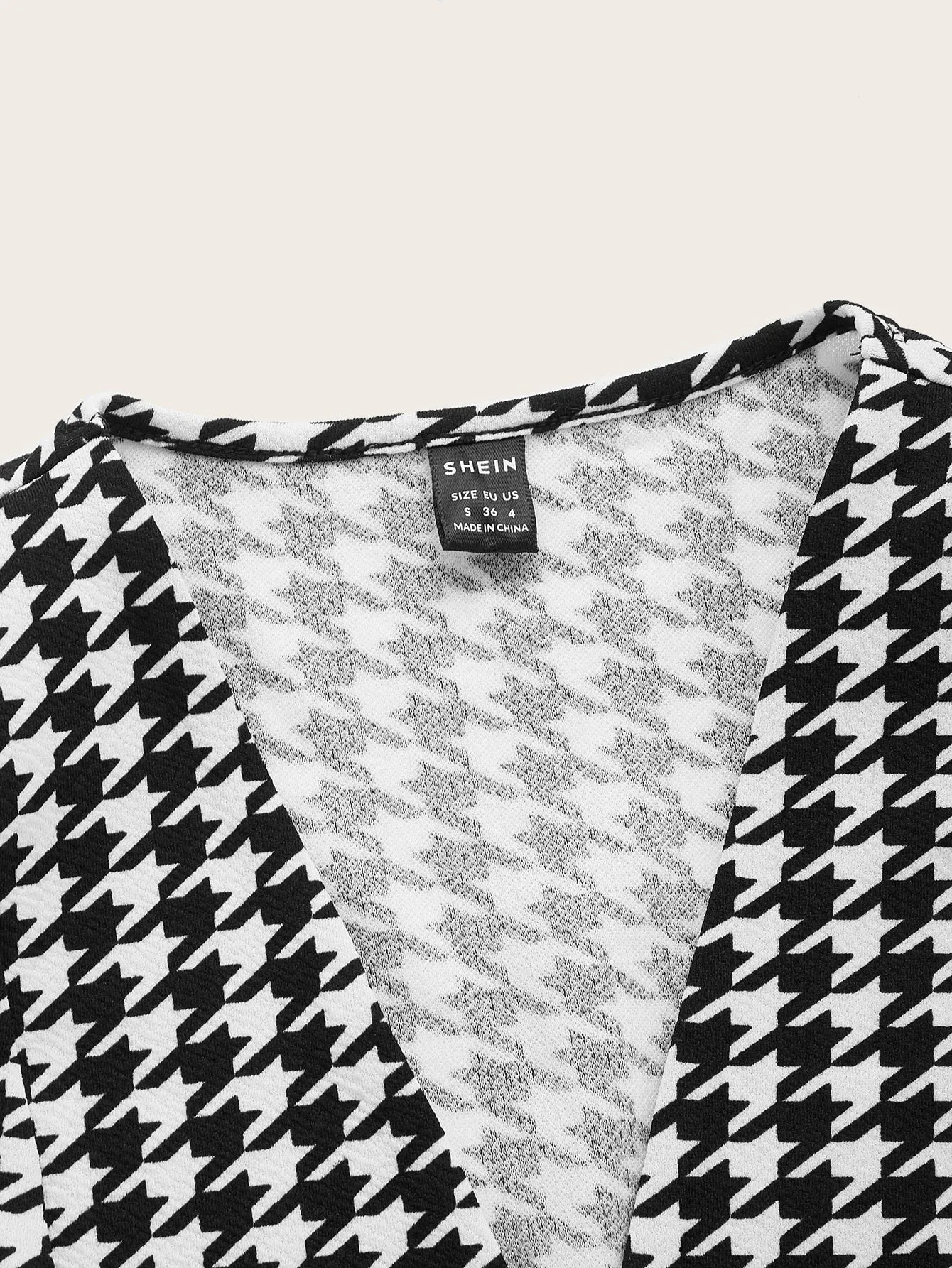 Houndstooth Print Open Front Blazer