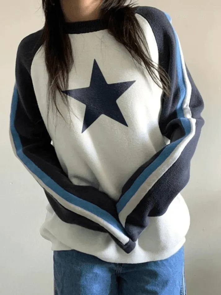 Joskaa Raglan Sleeve Star Print Pullover Sweater