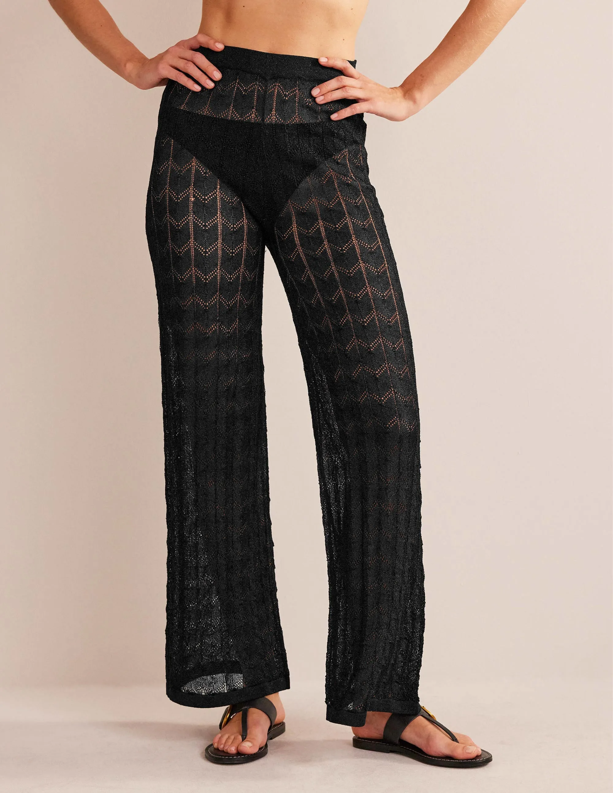 Knitted Beach Trousers-Metallic Black