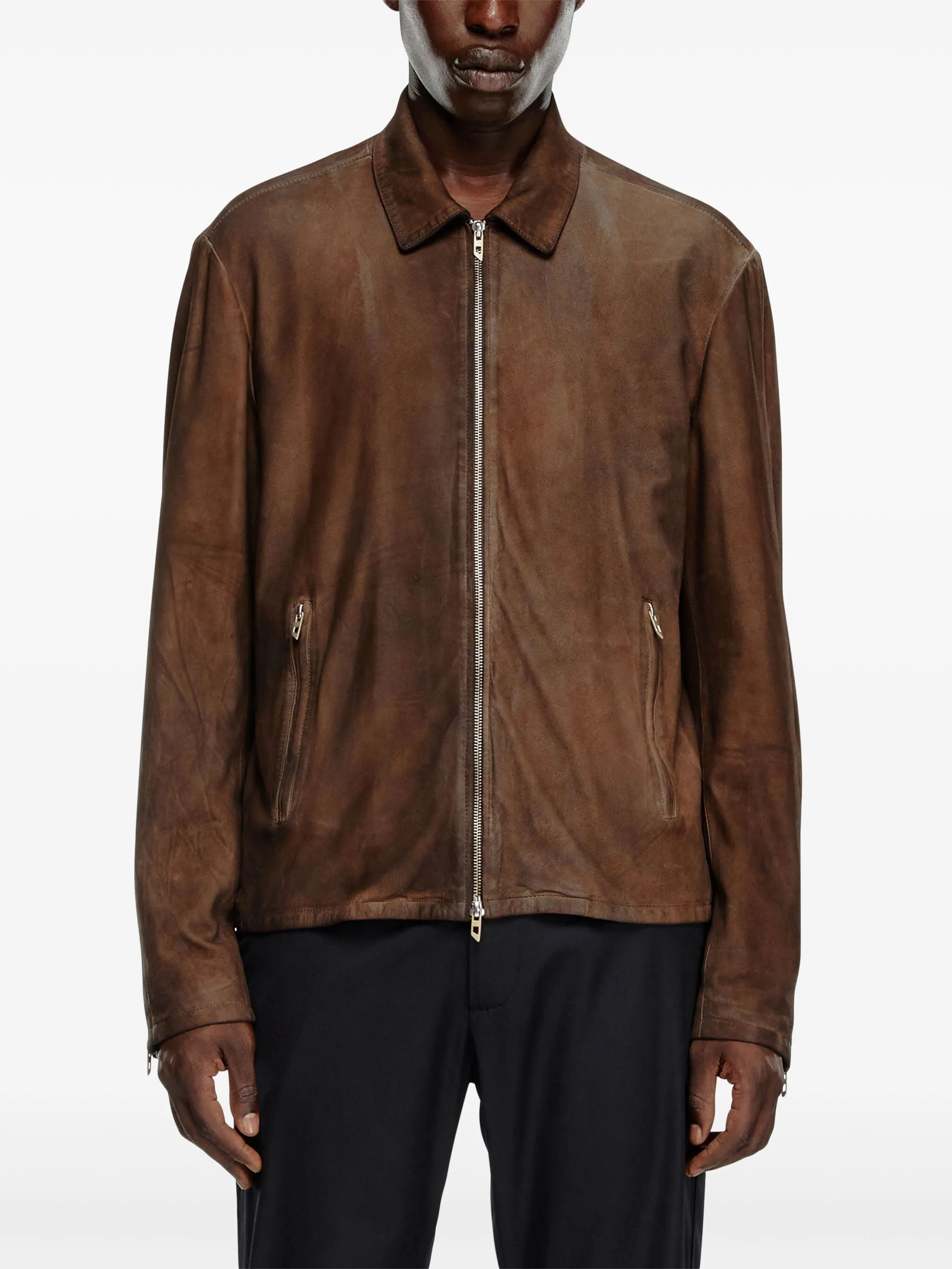 L-Crombe Zip-Up Leather Jacket