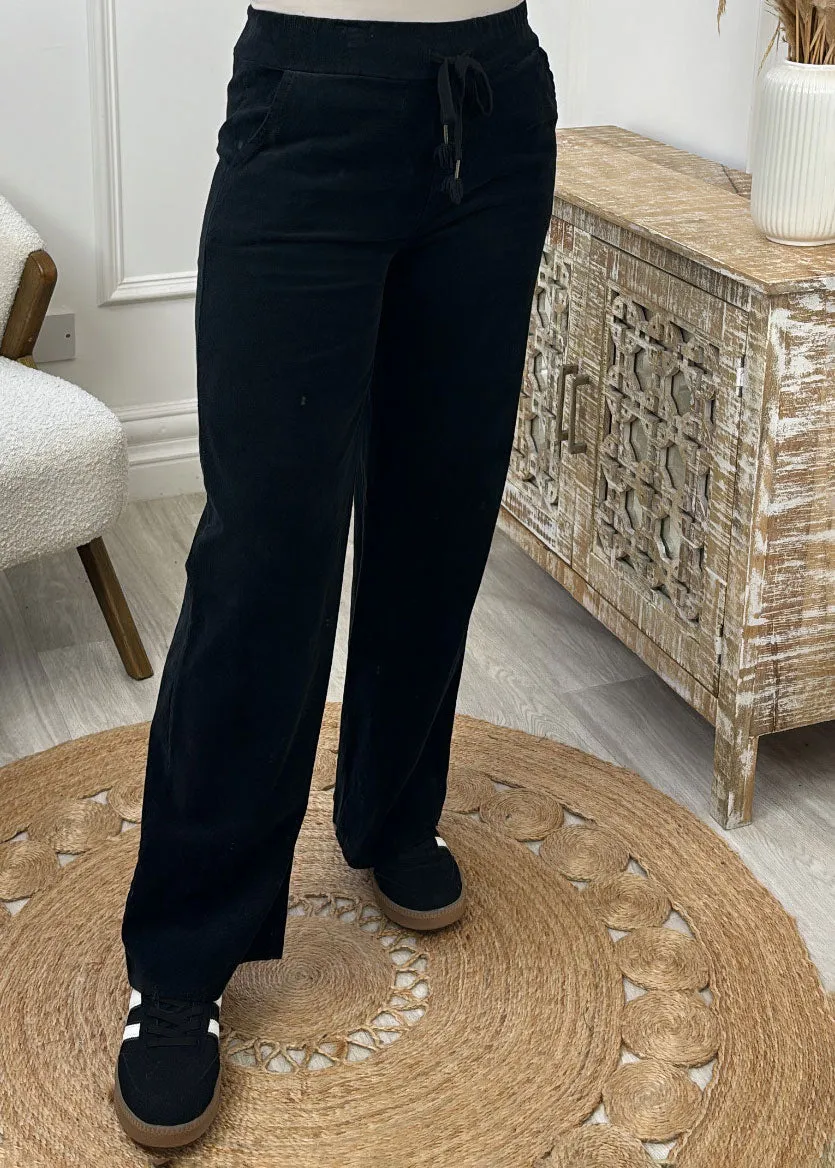 Latoya Black Corduroy Wide Leg Trousers