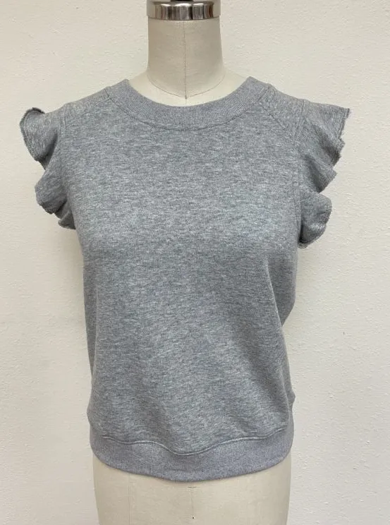 Light Grey Roundneck Top with Ruffled Sleeves