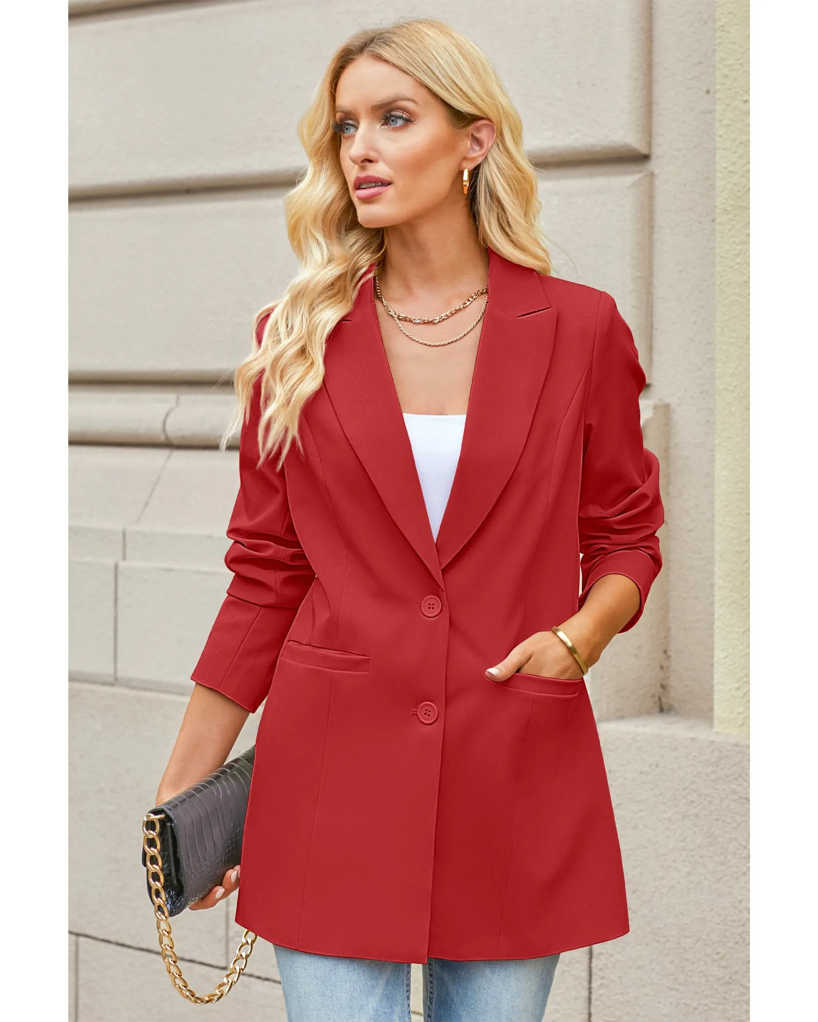 luvamia 2023 Blazers for Women Business Casual Long Blazer Jackets Dressy Work Professional Office Outfits Lapel Pockets