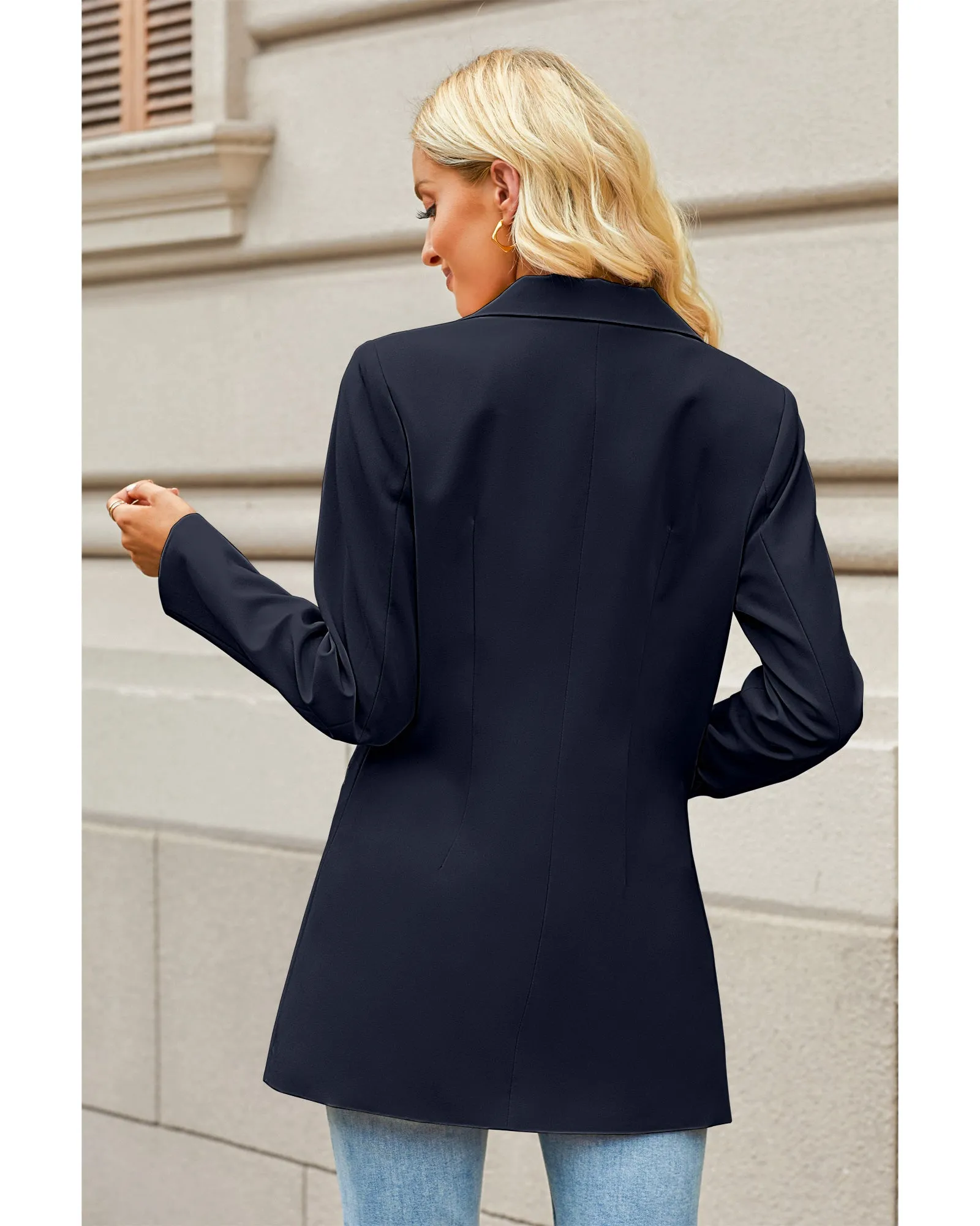 luvamia 2023 Blazers for Women Business Casual Long Blazer Jackets Dressy Work Professional Office Outfits Lapel Pockets