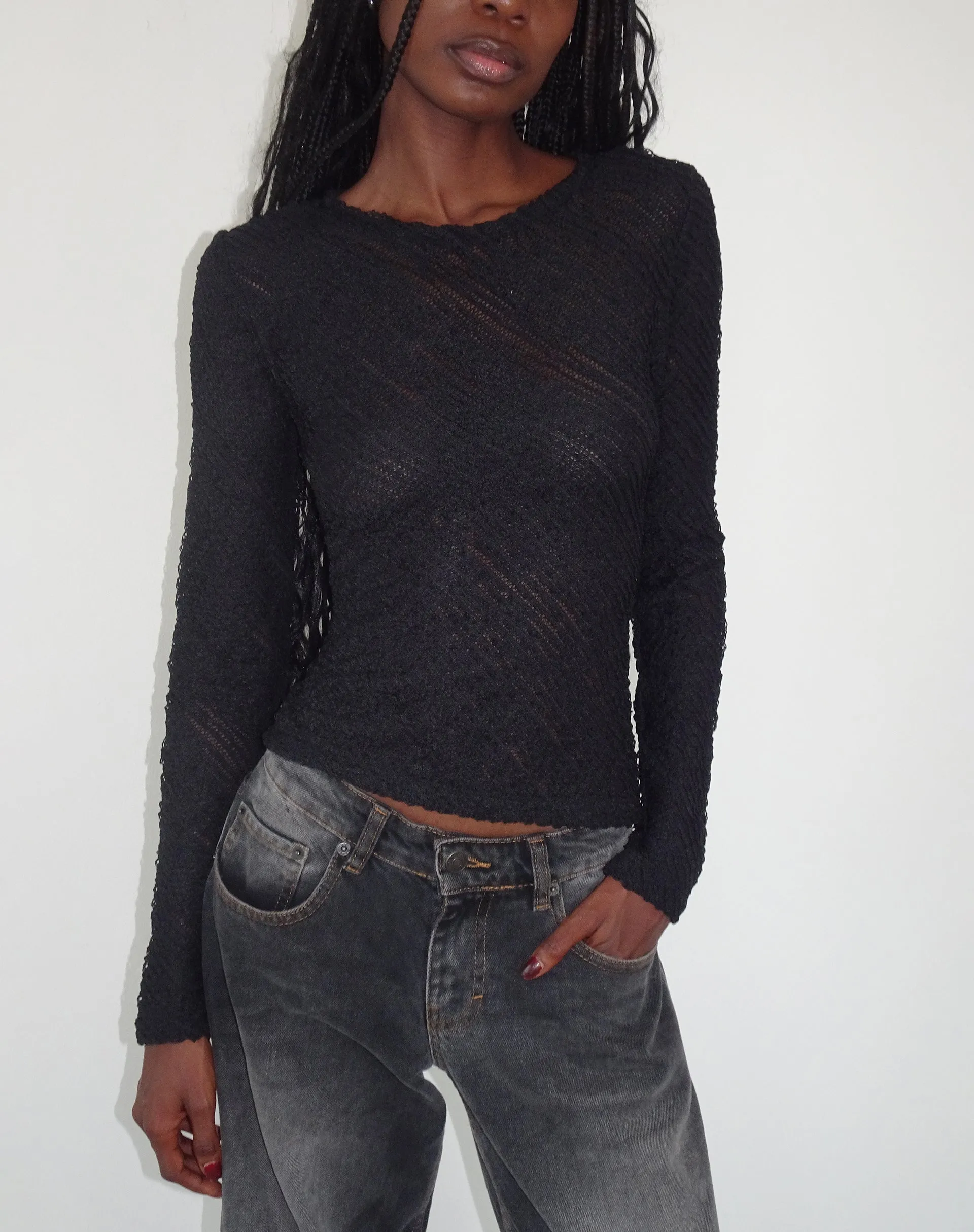 Maya Long Sleeve Top in Textured Black