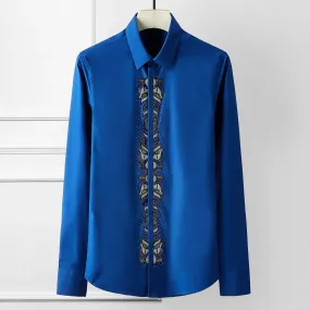 Men's High-Quality Rhinestone Long Sleeve Shirt – Slim Fit Luxury Dress Shirt for Parties, Banquets, and Social Events