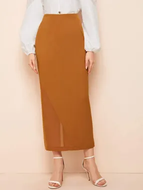 Mesh Panel Split Back Skirt