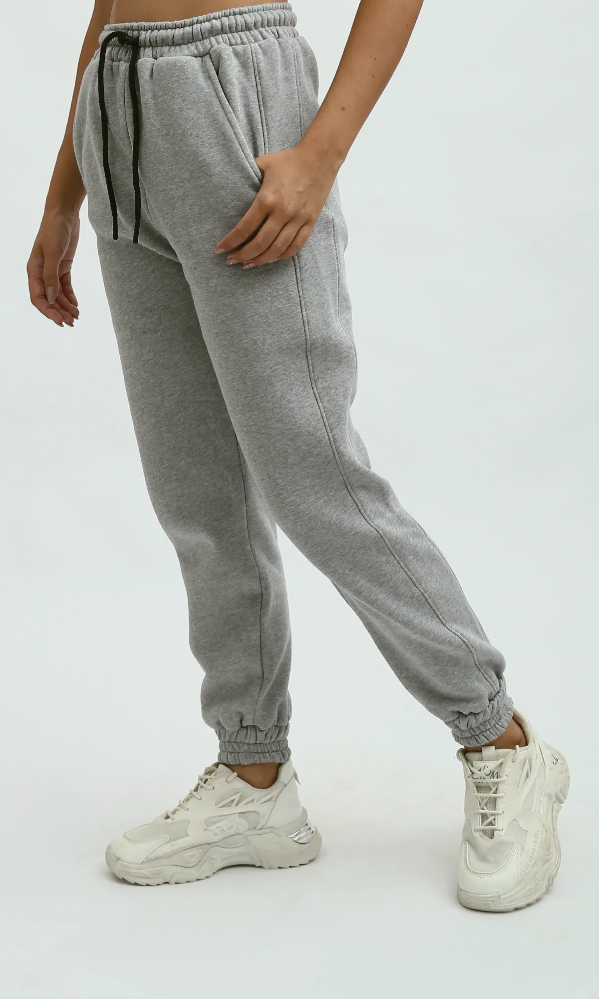 O199402 Heather Grey Slip On Jogger Pants Elastic Waist