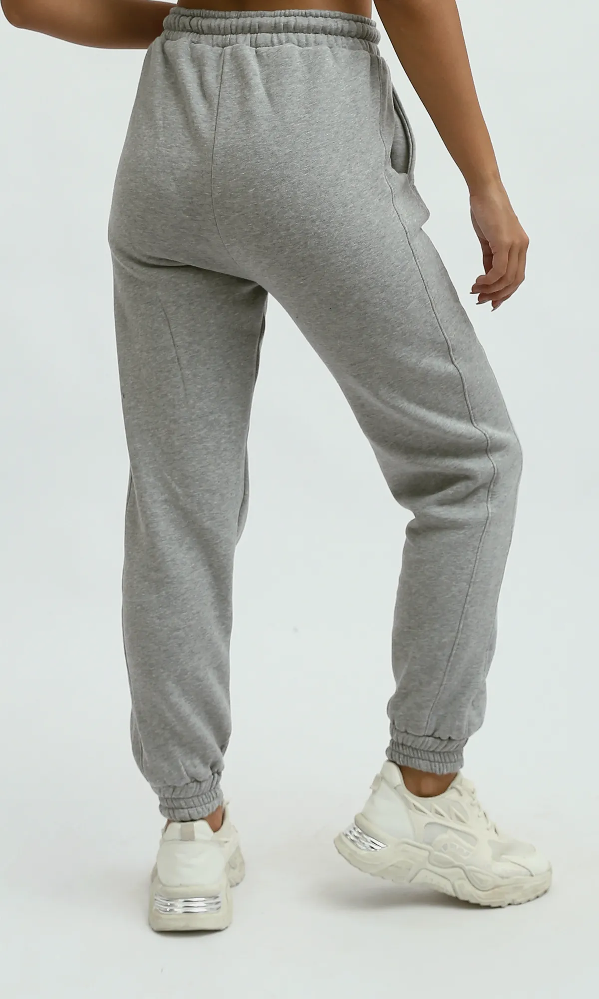 O199402 Heather Grey Slip On Jogger Pants Elastic Waist