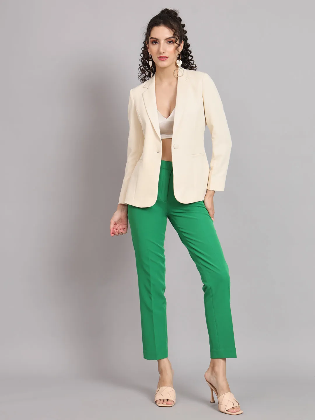 Off-White Polyester Notch Collar Stretch blazer