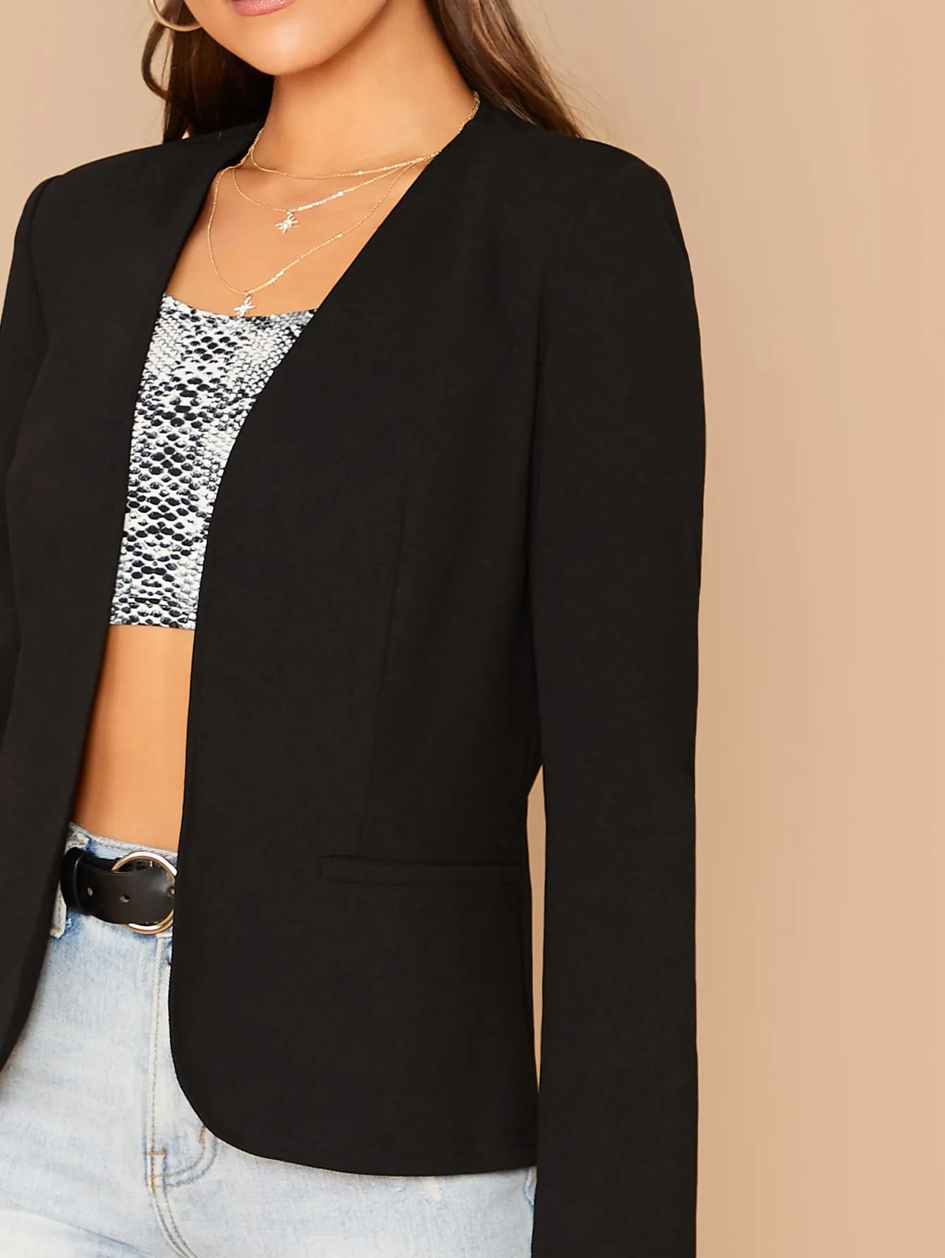 Open Front Solid Blazer