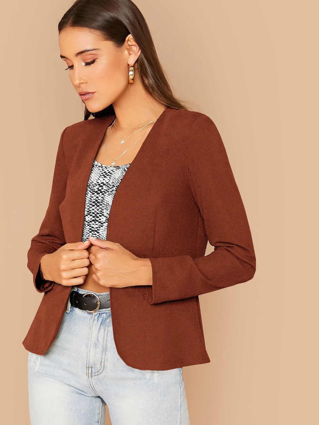 Open Front Solid Blazer