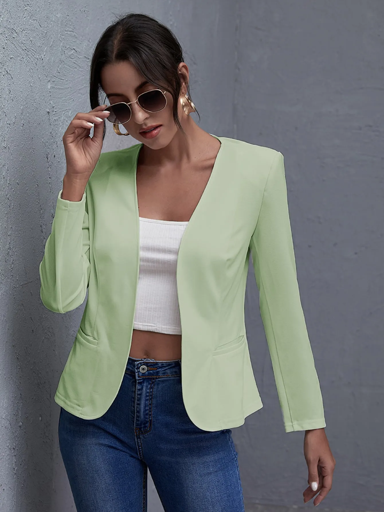 Open Front Solid Blazer