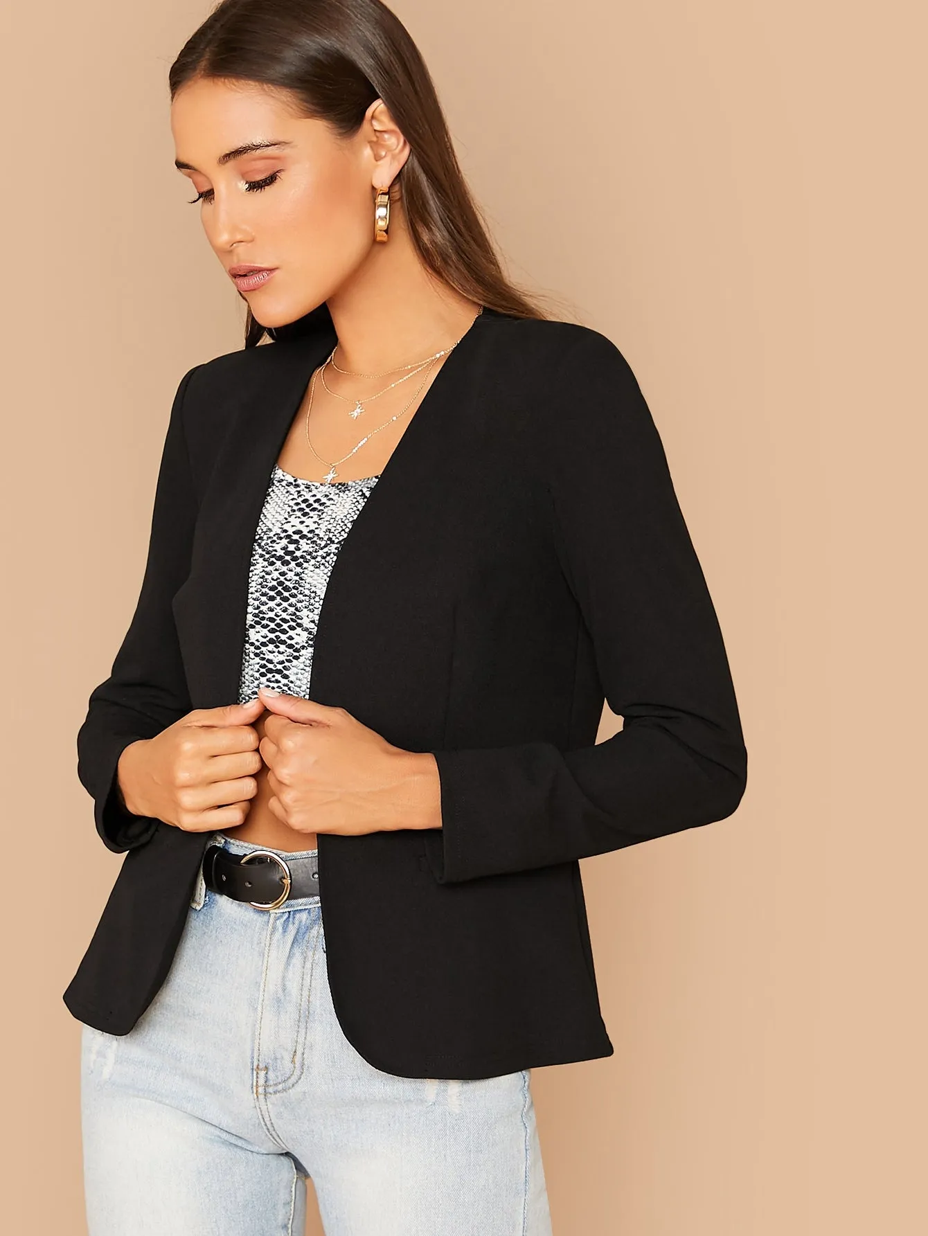 Open Front Solid Blazer