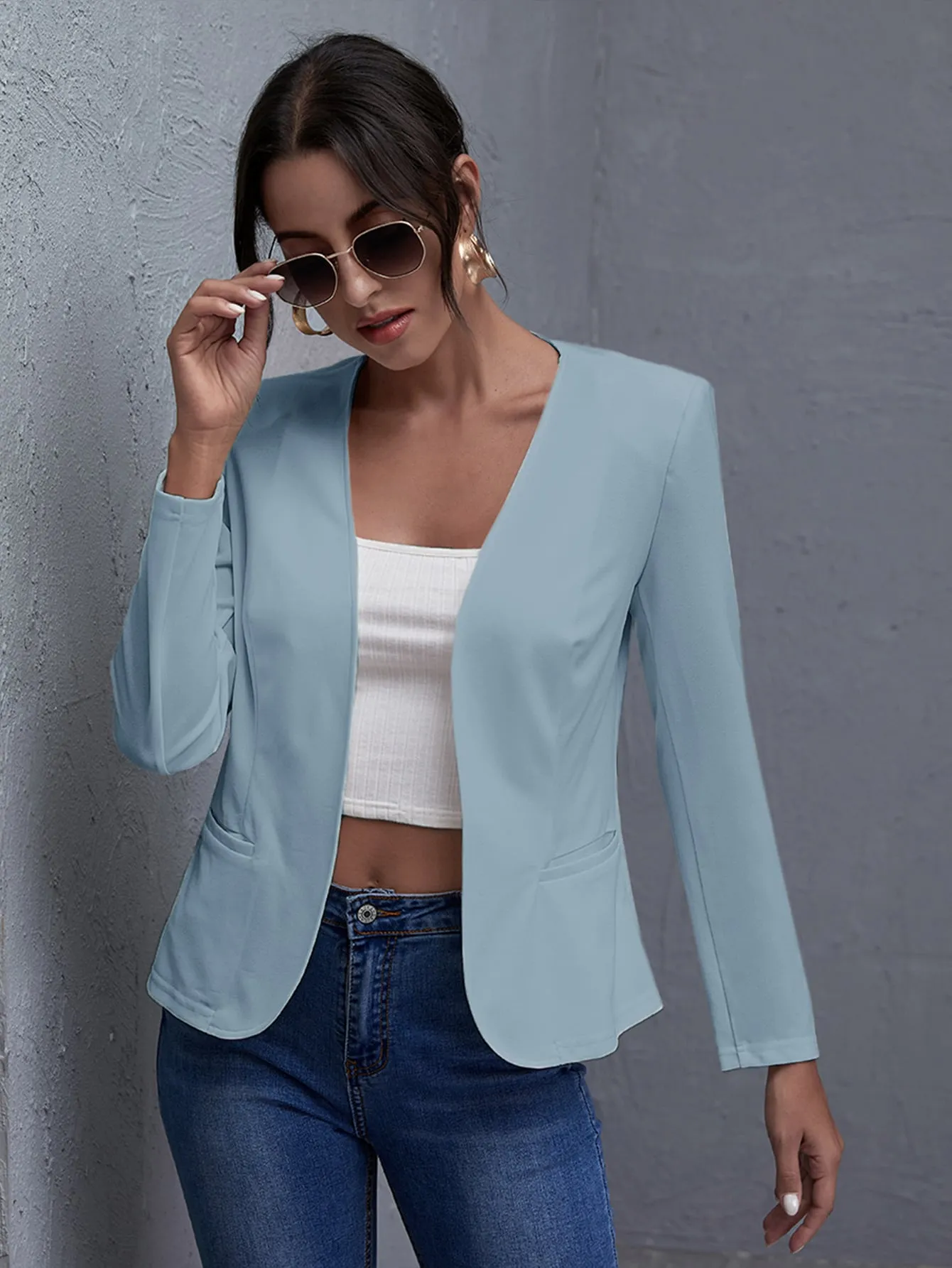 Open Front Solid Blazer