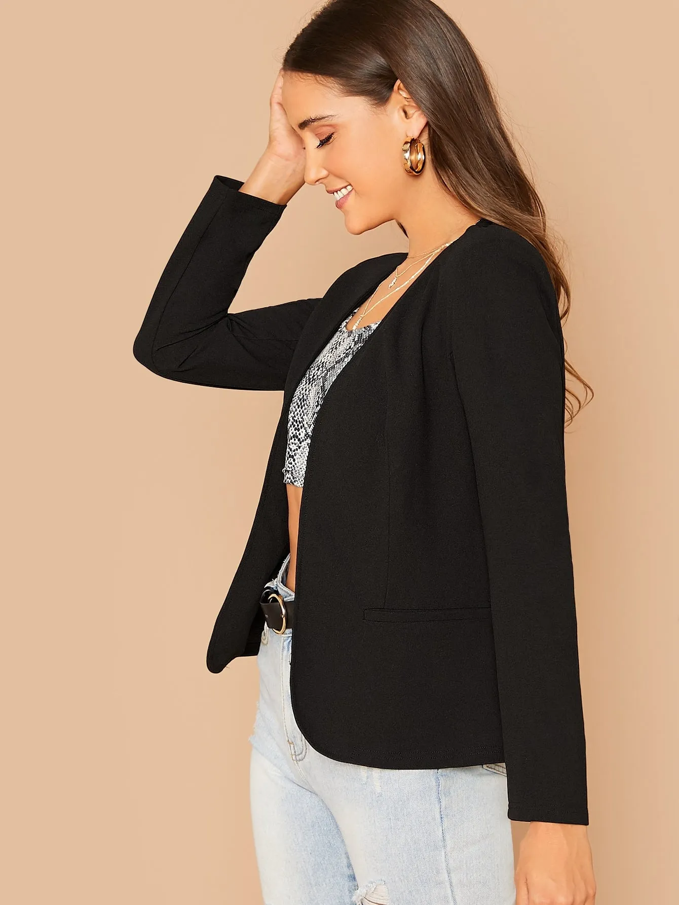 Open Front Solid Blazer