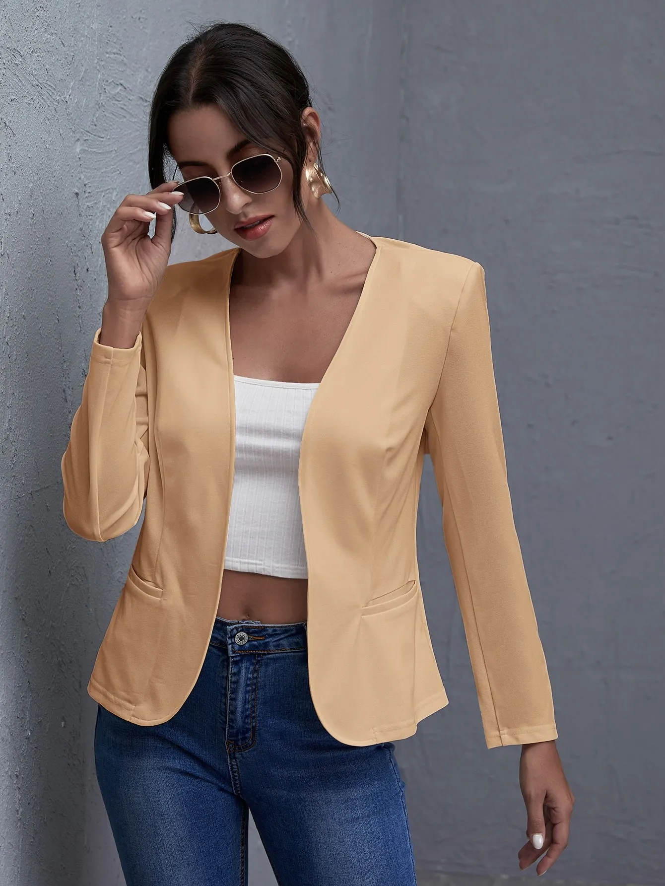 Open Front Solid Blazer