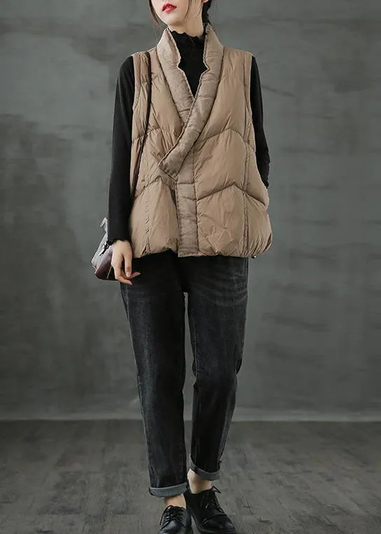 Organic Khaki Pockets Loose Casual Winter Puffer Vest